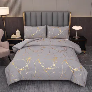 Gray Comforter, Grey and Gold Marble Bedding Set, 3 Pcs Luxury Comforter for Men & Women Bedroom, Queen Size with 2 Pillowcases different measure