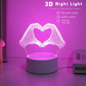 1pc 3D Heart Night Light, USB Switch LED Lamp, Indoor Decor Lighting Gift, Tabletop Installation, Push Button Control