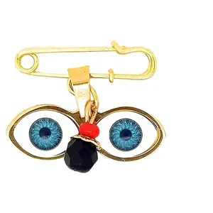 14kt GP Eyes Of Saint Lucy, Lucky Charm, Evil Eye, Azabache Protection Pin Brooch, Gold Stainless Steel - Ojitos De Santa Lucia Azabache Para Proteccion