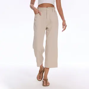 FUNYYZO Women Summer Capri Pants Trousers Pants Drawstring Waist Wide Leg Casual Loose Fit Suit Pants