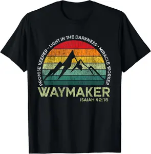 Vintage Waymaker Promise Keeper Miracle Worker Christian T-Shirt Pure Cotton Graphic Tees Menswear Top: Gifts for Men & Women