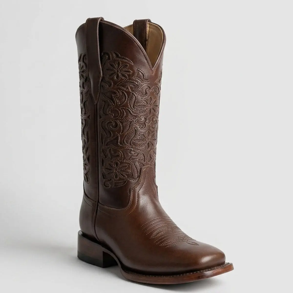 Toscana 12" Brown Laser Engraved Square Toe Cowgirl Boots