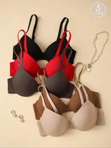 Women's Adjustable Strap Push-Up Bra, Soft Breathable Gathered Steel Ring, Casual Fitted Underwear for All Seasons, Summer Beach Wear