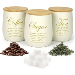 Coffee  Sugar Container Set of 3,Farmhouse Storage Containers Jars,Airtight Metal Kitchen Canister Set with   for Kitchen Counter Dining Room (Metal, 1)