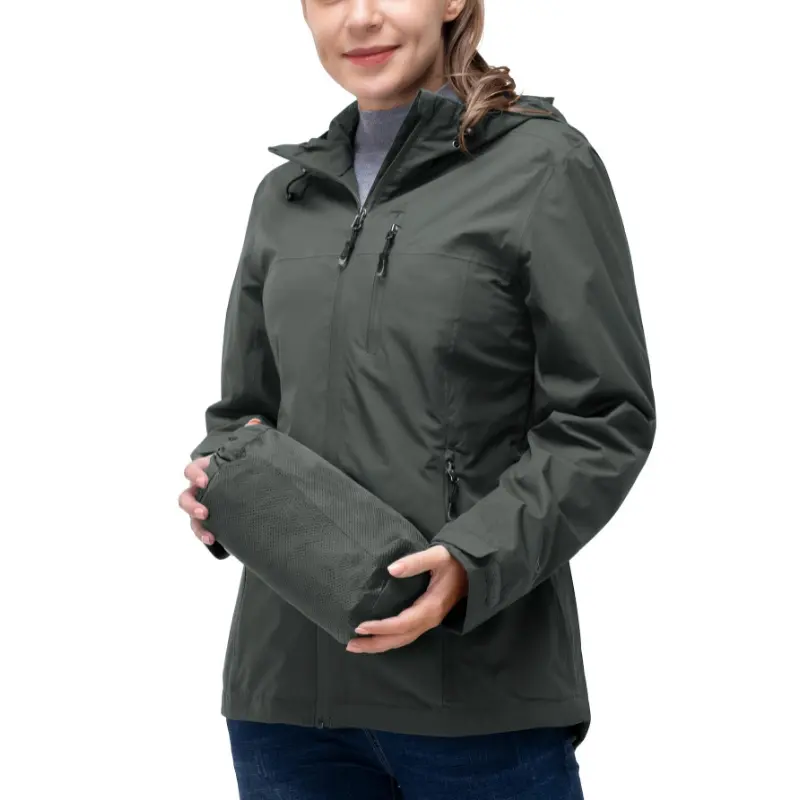 Women's 33000ft Lightweight Synthetic All-Season Packable Rain Jacket - Adjustable Drawstring Hood, Zipper Closure, Inner Pocket, Female Active Windbreaker for Biking, Outdoor Activities