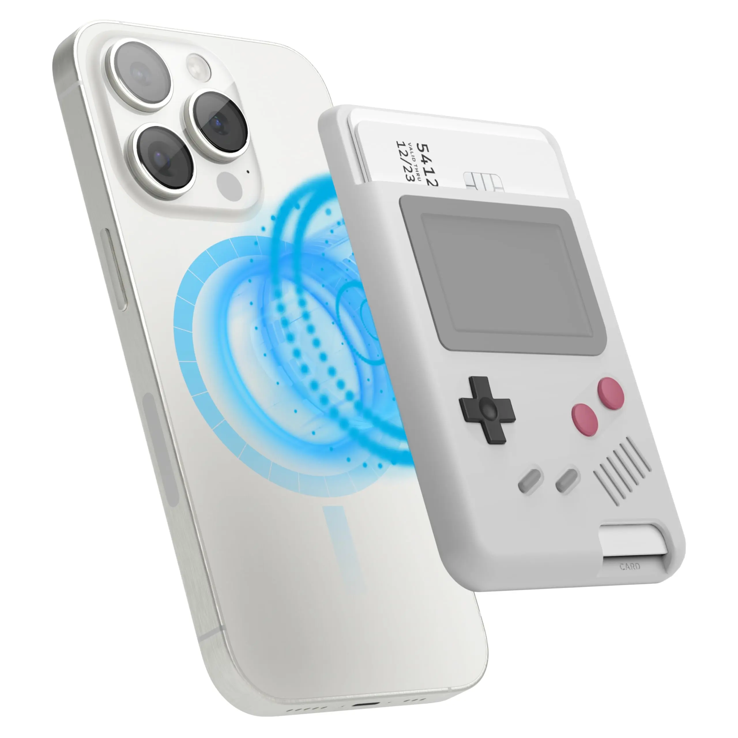 AW5 MagSafe Card Wallet - Retro Game Console Design, Holds 2 Cards, Durable Silicone Material, Accessory for MagSafe Compatible Smartphones and Cases