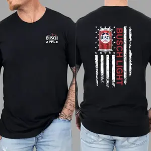 Busch Light Apple US Flag Tee - 2-Sided Summer Drinking Shirt Classic Cotton Menswear T-Shirt Hoodie