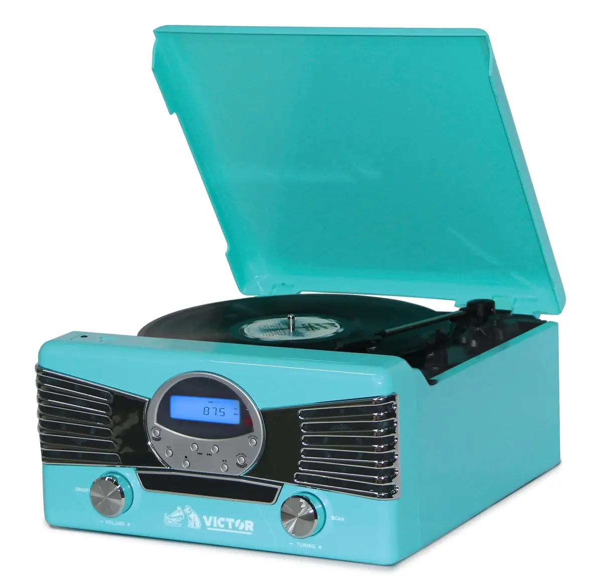 Victor Diner 7-in-1 Turntable Music Center with CD & MP3 Player and Bluetooth Function (Turquoise)