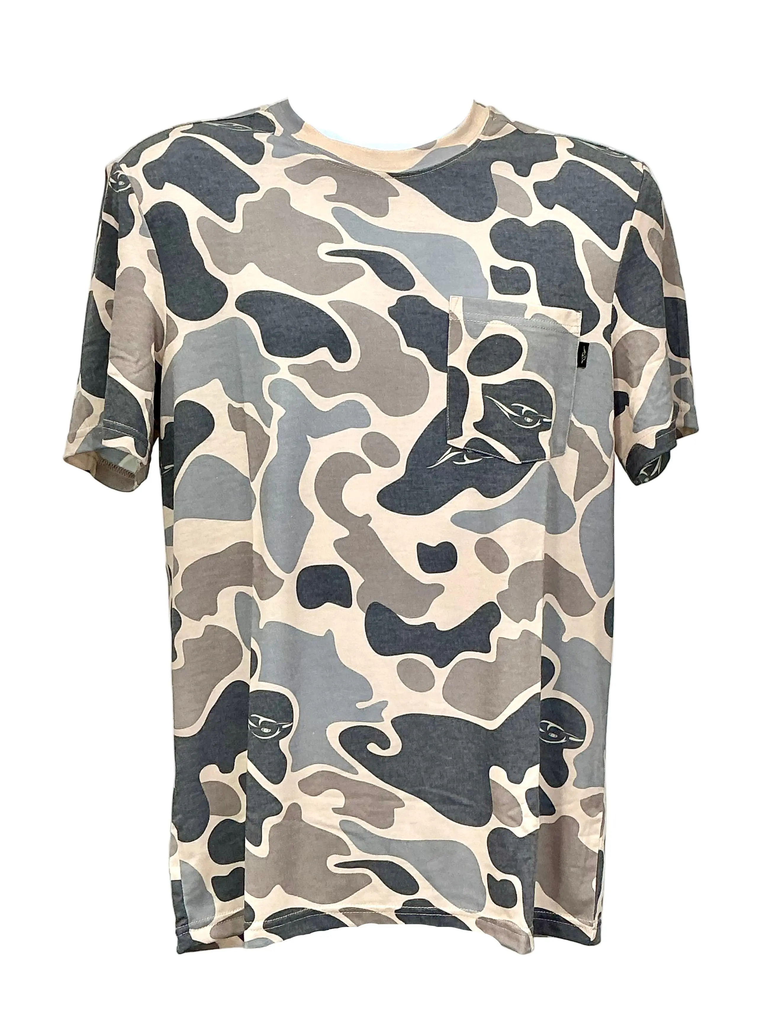 American Flyway Waterfowl Vintage Camouflage Hardwoods Fabric Sun T-Shirt - Men's Short-Sleeve Round Neck Breathable Rayon Top, Casual Streetwear Tee, Outdoor Menswear, Tshirt, Breathable T Shirt