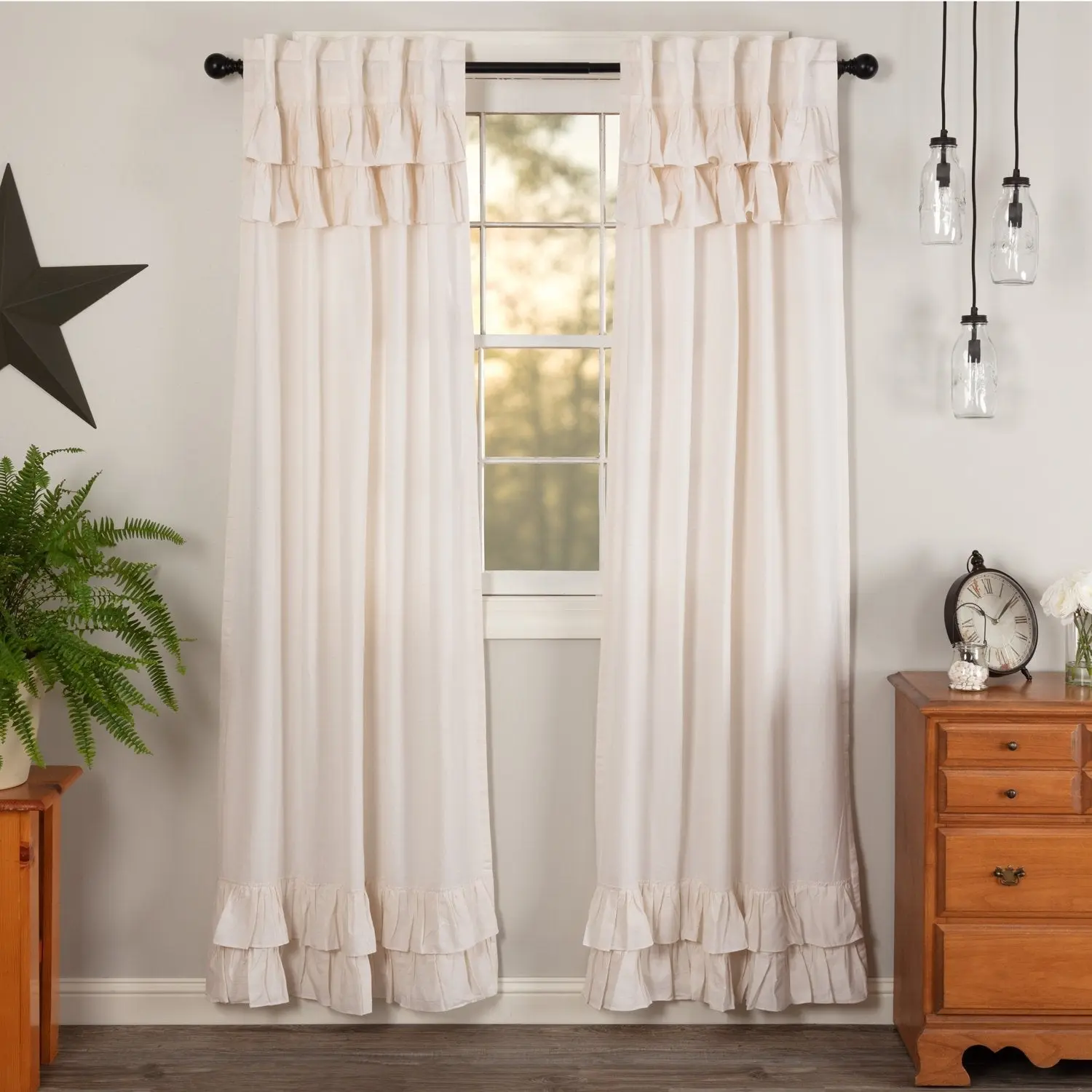 Simmington Antique White Ruffled Curtain Panels, 2-Layer Double Layer Window Curtains for Home Decoration, Home Decoration Curtain