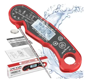 Meat Thermometer Digital for Grilling and Cooking - ANDAXIN Waterproof Ultra-Fast Instant Read Food thermometers with Backlight & Calibration for Kitchen, Deep Fry, BBQ, Grill(Red/Black), LCD