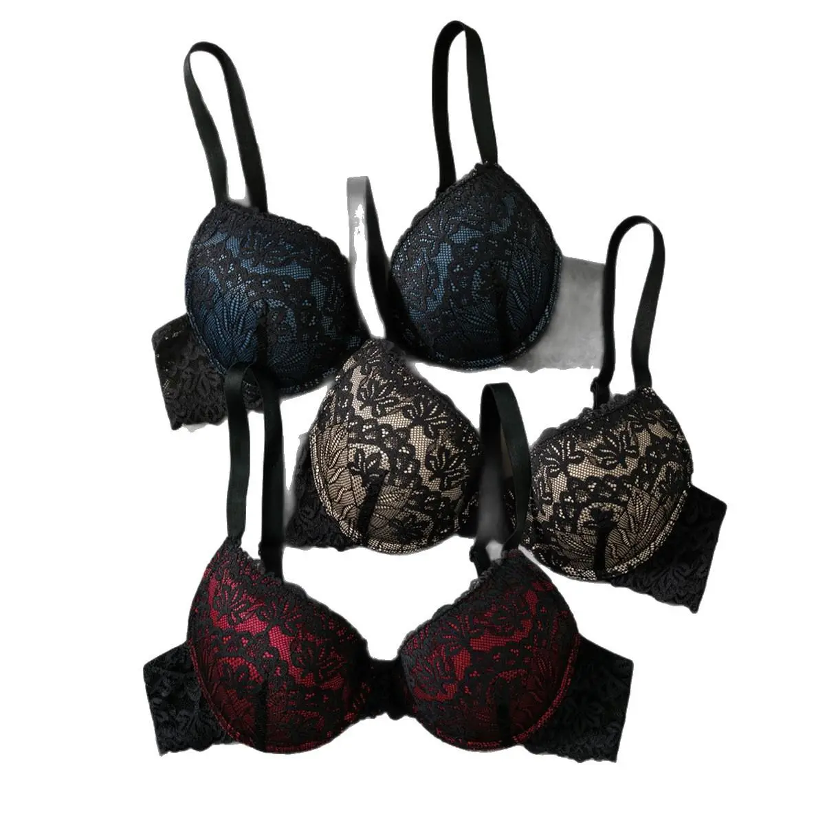Women Floral Lace Underwire Bra, Adjustable Straps Full Coverage Support Bra, Soft Thin Padded Breathable Everyday Comfort Bra Multi Neutral Colors for Daily Date Party Seamless Front Plunge mesh wing underwear