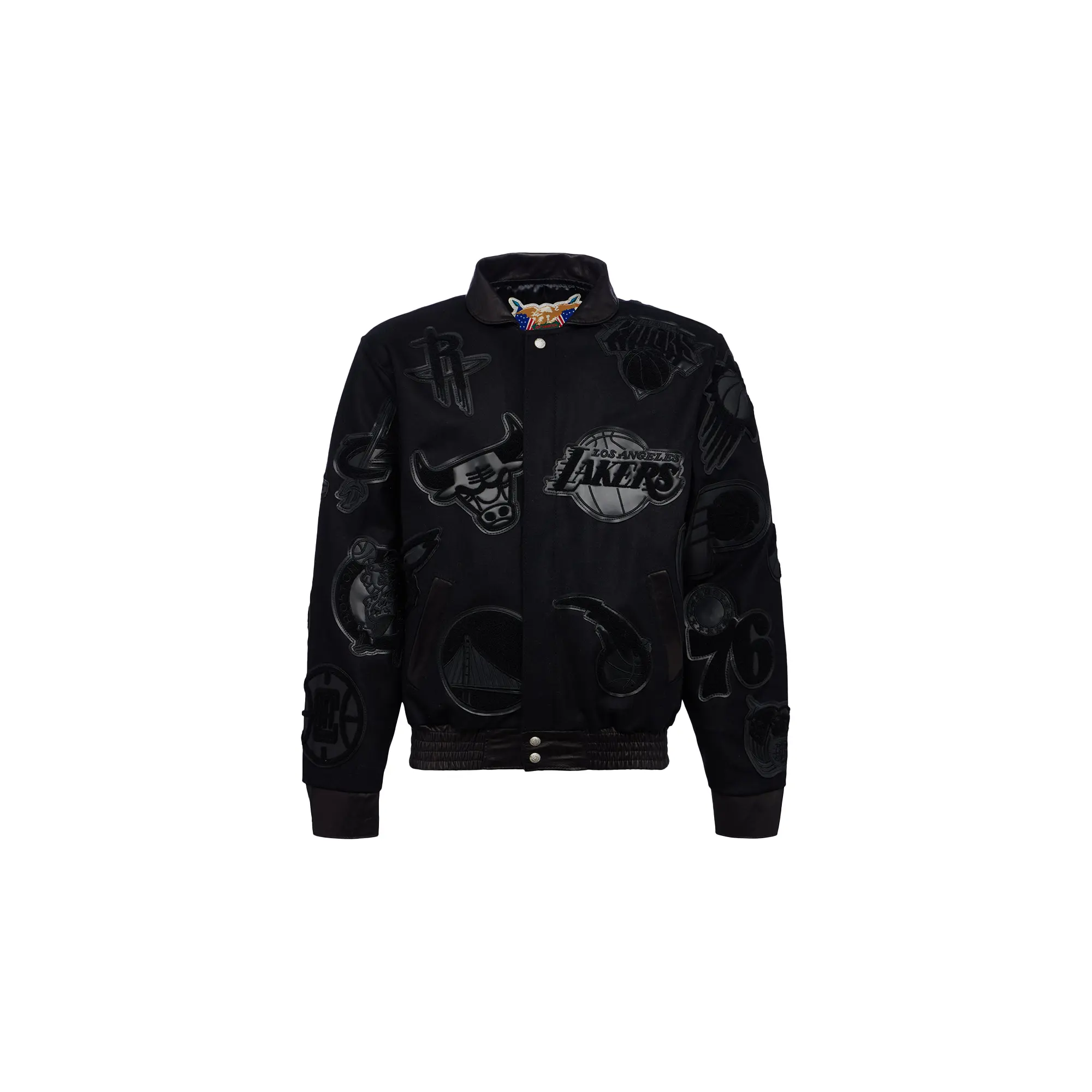 NBA COLLAGE WOOL & LEATHER JACKET Black/Black "COLLAGE WOOL BLK" NBA-101-BLK-BLK