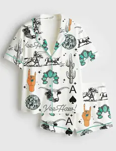 Western Cowgirl Spade Pajama Set, Rodeo Print Sleepwear, Sublimation Western Things PJs, Coastal Cowgirl Lounge, Rodeo Gifts
