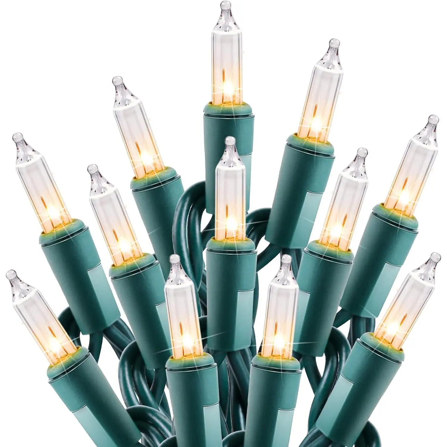 Minetom Clear Christmas String Lights 100 Count 25 Feet Incandescent Bulb Mini Lights for Indoor Xmas Tree Garland Birthday Wedding Party Festival Decoration, Green Wire