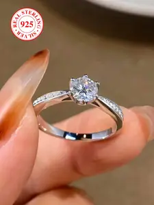 S925 Sterling Silver Fashion Artificial Zircon Decor Bridal Engagement, Elegant Women's Wedding Engagement Ring, Birthday Anniversary Gift