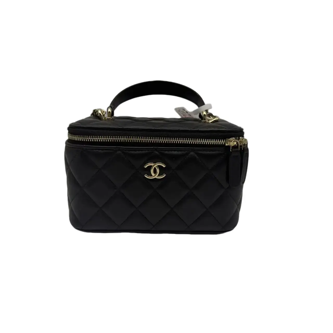 Pre-owned CHANEL HZ8 Box Bag, Quilted, Black & Gold, Lambskin 70569