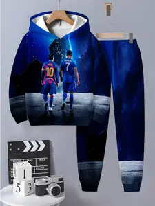 Boys' Spring & Fall Hooded Set, Elastic Polyester Pullover, Casual Outdoor Wear, Durable Fabric, Perfect for Everyday Use