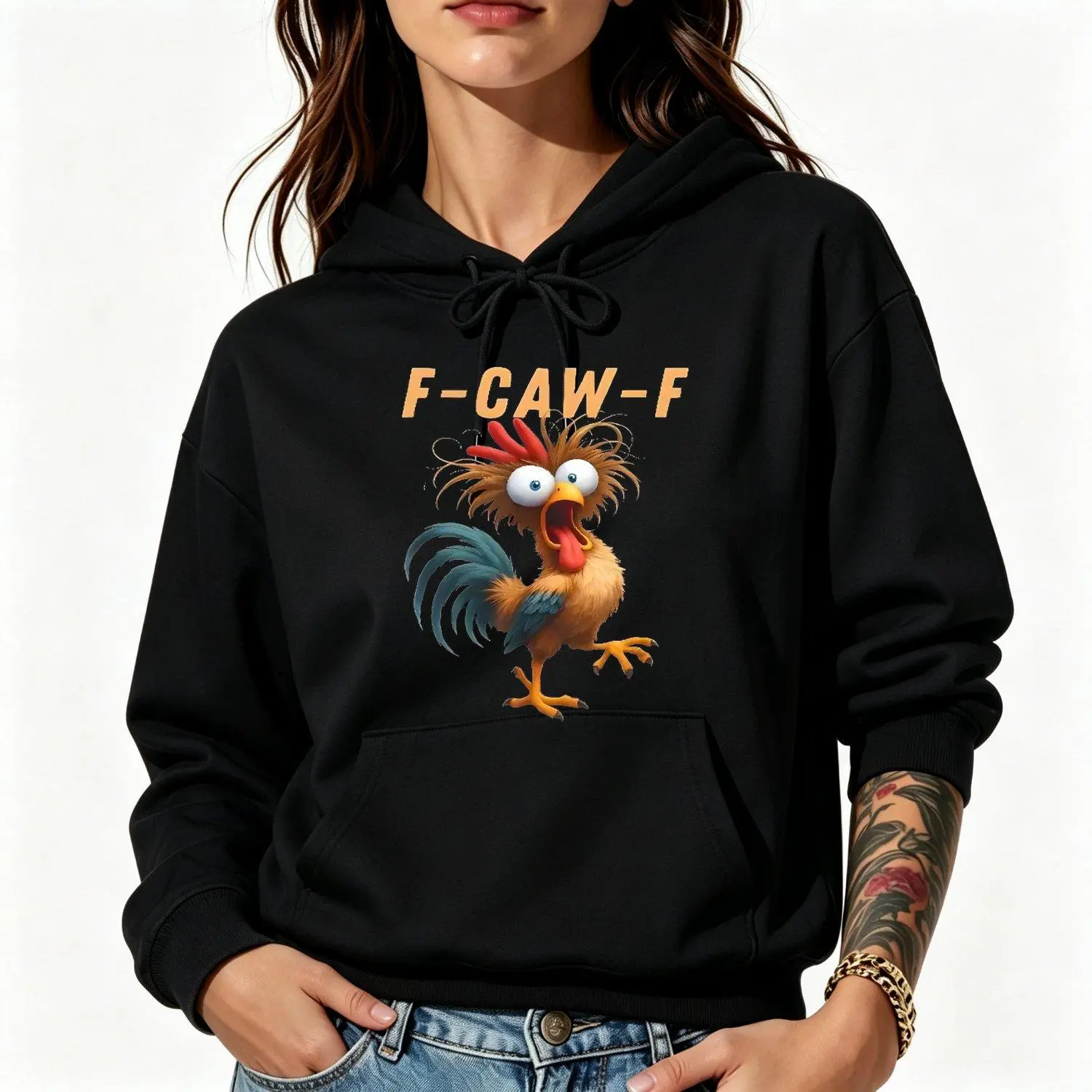 Crazy Roose Funny Crow FCAWF Chicken Humor Men Hoodies Novelty Graphic Tee Tshirt All Size Casual Pullover Streetwear Gift Idea Menswear Sweatshirts