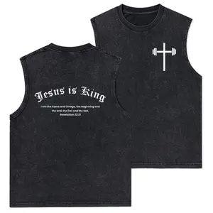 Jesus Is King Christian Washed Tank Top, Gym Essential, Vintage Casual Crewneck Short Sleeves Menswear T-shirt Classic Cotton Fabric Streetwear