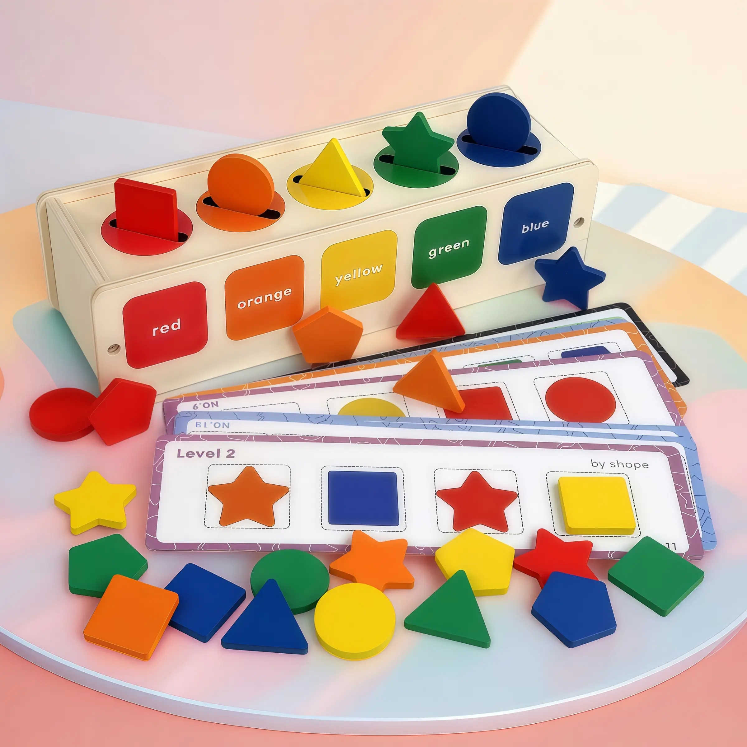 Montessori Wooden Classification Box Set, Shape Sorter, Color Shape Cognition, Logic Thinking Training, Parent-Child Interactive Game, Stem Education Toy