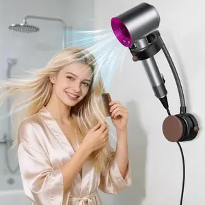 SEANCHEER S07 Hands Free Hair Dryer Holder Wall Mount, 360° Rotating Adjustable Height Suction Cup Blow Dryer Holder, No Drill Installation, Damage-Free Wall, with Cord Storage for Most Hair Dryers