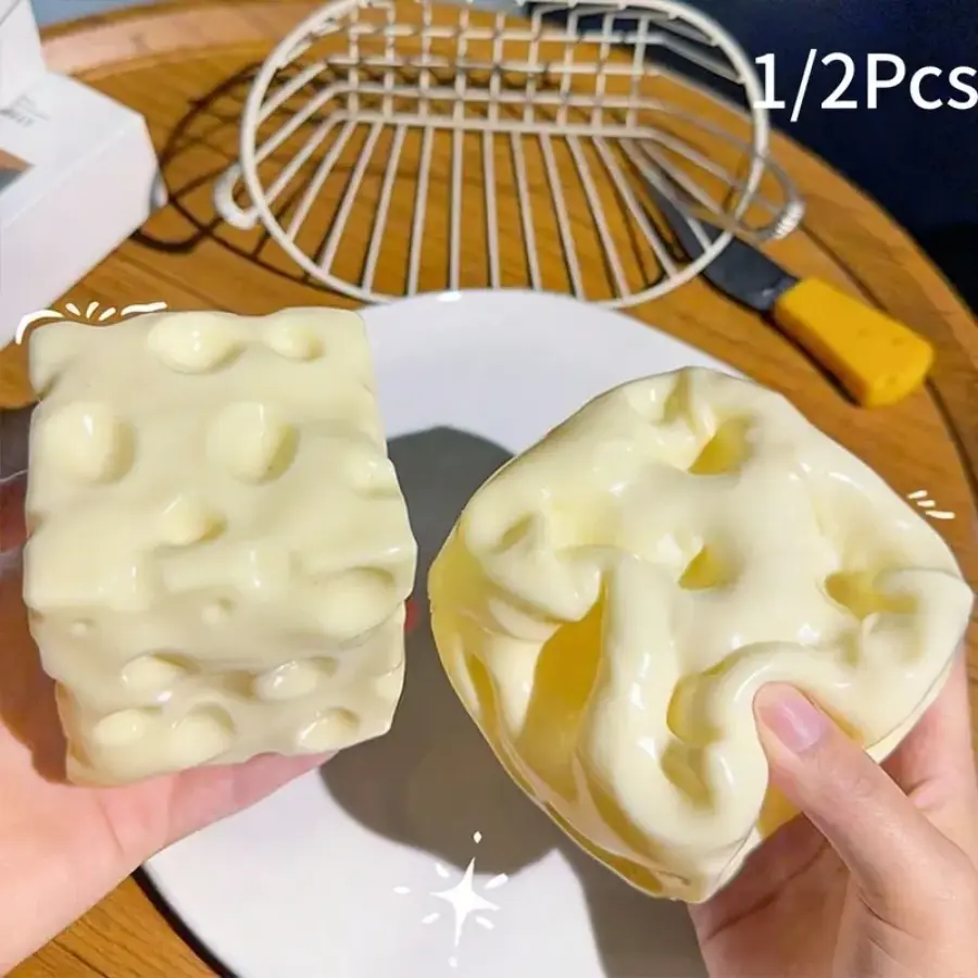 cheese squishies 1 or 2 Pcs Giant Cheese Squishy Block, Scented Slow Rising Bread Cake Squishies, Soft Stress Relief Fidget Ball Toy for Adults, Perfect For Office Anxiety & Daily Stress Release