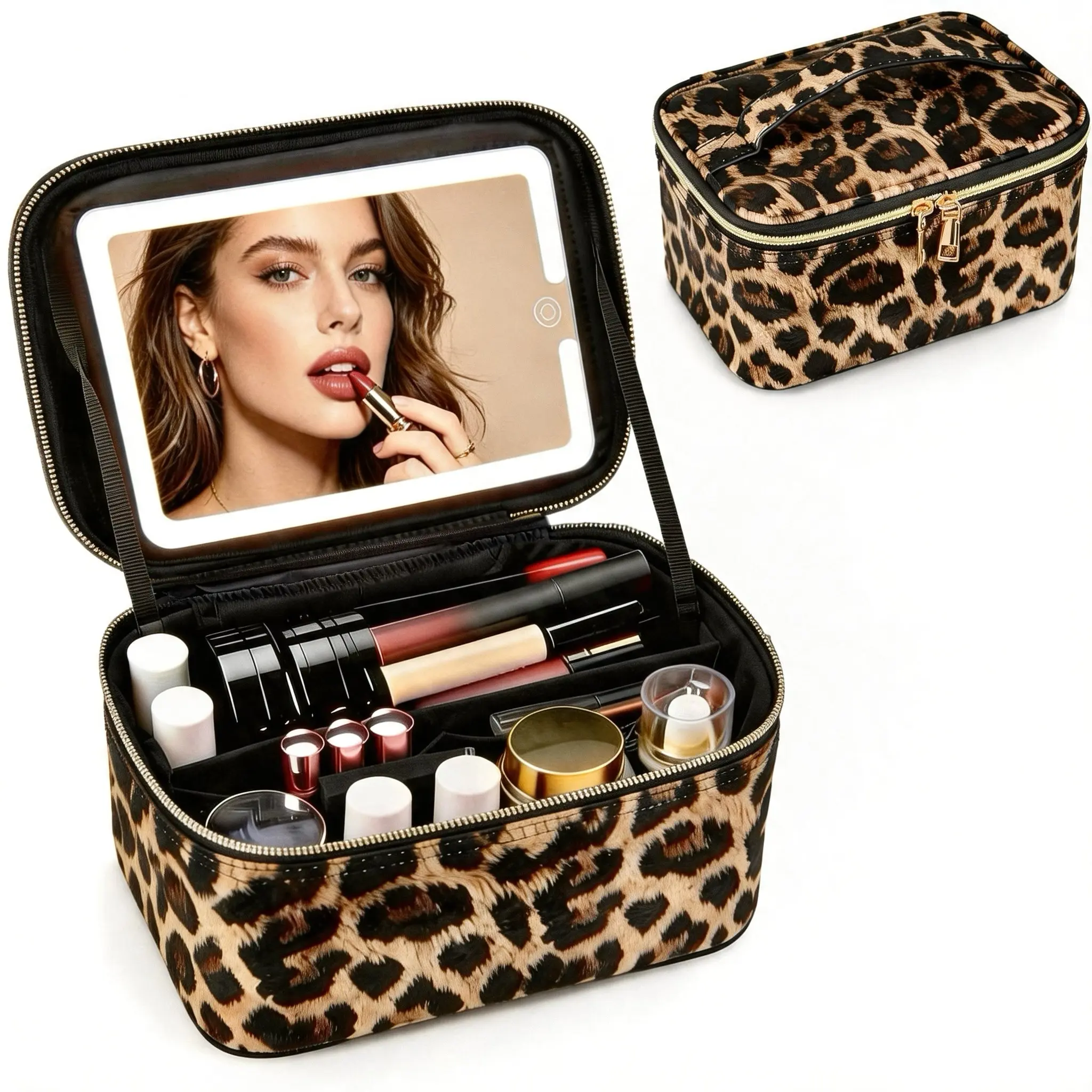 Travel Makeup Bag, Portable Cosmetic Bag, Large Capacity Travel Makeup Case Organizer, Black For Women Toiletry Bag for Girls Traveling With Handle and Divider