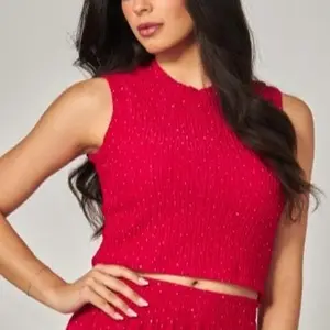 Red Sequin Crop Top & Wide Leg Pants Set for Women's Fashion