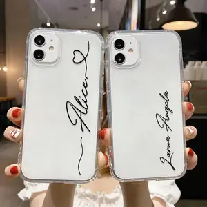 DIY Customi Name Letters Case For iPhone 16 15 14 13 12 11 Pro Max 17 Air X XR XS 16promax Clear Soft TPU Silicone Cover Fundas
