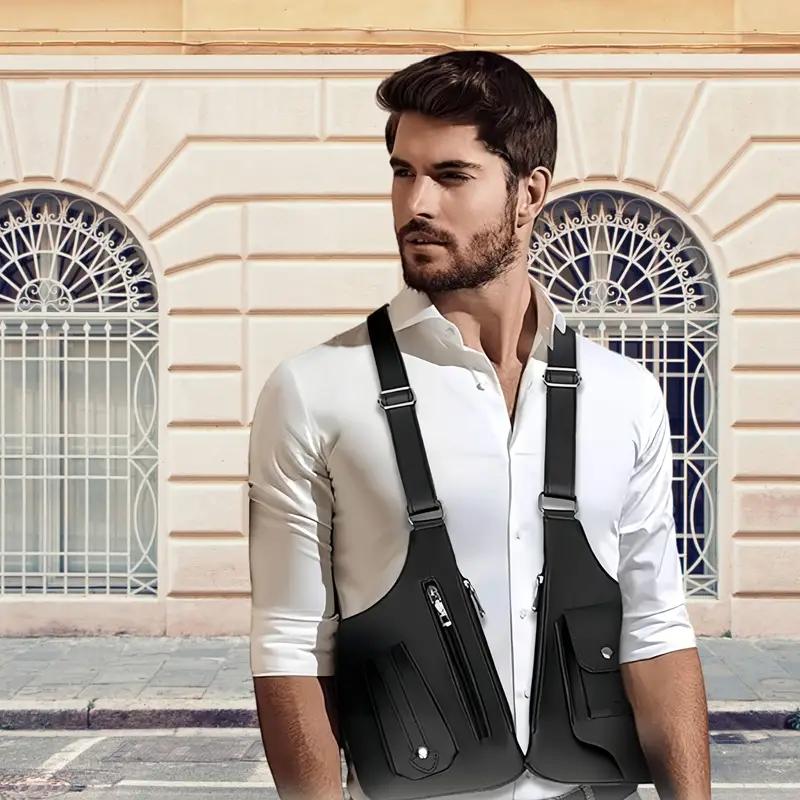 Men's retro strap underarm shoulder bag, multi-functional lightweight backpack, outdoor mobile phone bag, outdoor vest bag, multi-functional vest bag, multi-functional outdoor bag suitable for cycling, off-road, marathon, hiking, hiking, fitness, running