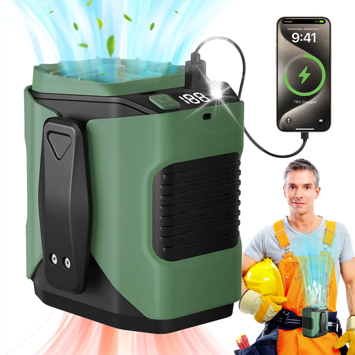 Oceantree 2026 Rechargeable Waist Fan, 5000mAh Clip-On Wearable Undershirt Belt, Compact Adjustable Portable Cooling Device, Mom Birthday Gifts for Outdoor Use