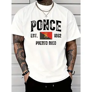 Men's 100% Cotton Puerto Rico Graphic T-Shirt - Casual Round Neck Short Sleeve Tee with "PONCE Est. 1892" Print, Lightweight & Breathable for Outdoor Sports, Gym, and Casual Attire