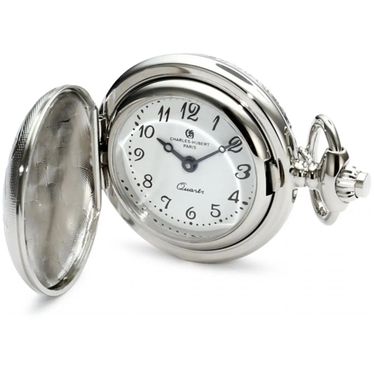 212 MAIN Charles-Hubert Paris Chrome Finish Round Pendant Quartz Watch, White Dial with 212 Arabic Numerals, Gift-Ready Men's Fashion Accessory