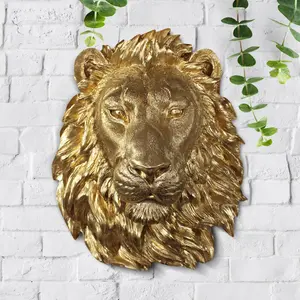 Eco-Friendly Resin Large Gold Lion Head 17" Decorative Faux Lion for Home Decor