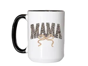 Leopard Mama Coffee Accent Mug with Coquette Bow, Animal Print Mom Gift