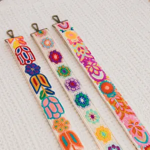 BAG STRAPS - Colorful floral bag straps with brass hardware