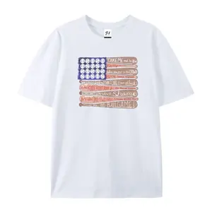 Stylish baseball and American flag pattern, crew neck short-sleeved top