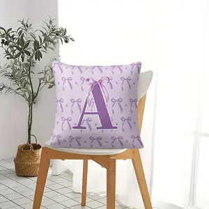 Purple Bow and Letter Print Throw Pillow With Filling, Made Of Durable Fabric That Won'T Pill or Shrink, Versatile and Suitable for Any Home DeCor, Perfect for Adding A Touch Of Girly Style to Bedrooms, Living Rooms, and Dorm Rooms, Soft Padded Cushion