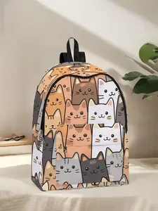 Cute Cat Pattern Backpack, Casual Large Capacity Zipper Backpack for Women & Men, Fashionable Backpack for Daily Use, Backpack for School