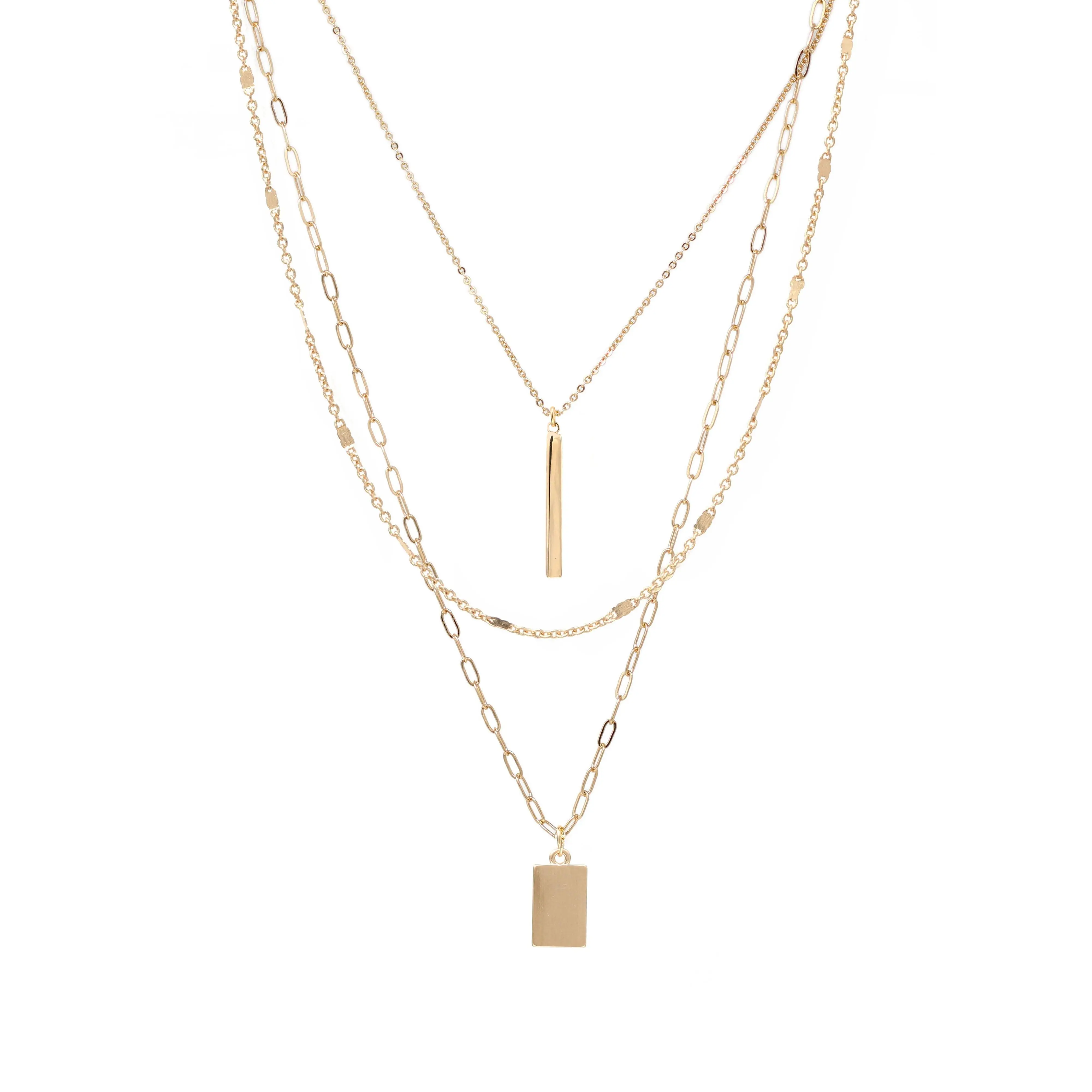 Bauble Sky Triple Layered Bar Charm Necklace with Chain Design and Pendant