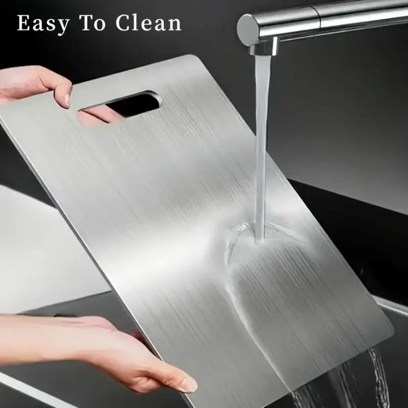 Stainless Steel Reversible Chopping Board with Handle - Non-Slip Base, Leak-Proof, Easy-Clean Surface Saves Prep Time, Dishwasher Safe, Heat Resistant Reusable Kitchen Gadget for Healthy Meal Prep, Stable Meat Cuts, Meat & Veg Ready
