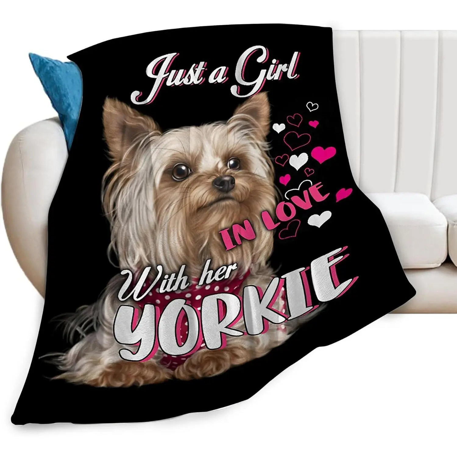 Just A Girl Who Loves Yorkie Blanket Dog Gifts for Girls Boys Woman Kids Yorkie Lover Throw Blankets Fleece Flannel Plush Blankets 40"x50"