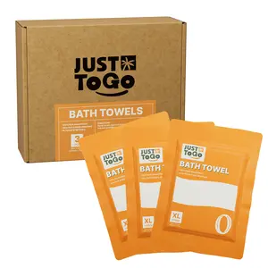 JustToGo Disposable Compressed Bath Towels 3 Pack, Large 55 x 27.5 in, Ultra Soft Thick Absorbent Non-Woven Towels, Individually Wrapped for Camping, Gym, Hiking,Travel Essentials