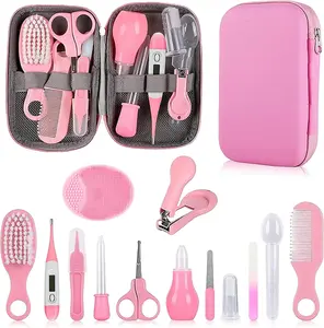 Baby Grooming Kit 14 in 1 Infant Safety Care Set with Hair Brush Comb Nail Clipper Nasal Aspirator Portable EVA Bag for Newborn Girls Boys Pink