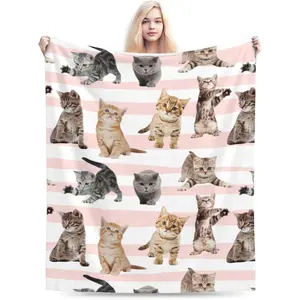 Fuzzy Throw Blankets 350 GSM Fleece Ultra-Soft Microfiber Blankets for Adults Kids Gift Couch, Sofa, Bed Cute Cat 50"inx40"in