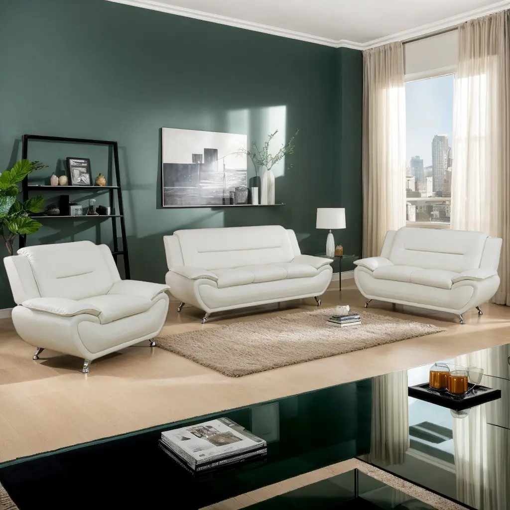 Monochrome 3-Piece Leather Sofa Set - Sturdy Indoor House Furniture for Living Room, Business Spaces, with 3-Seater Sofa, Loveseat, Armchair, Minimal Chic Comfy Sponge Couch, Easy Assembly, Home Decor