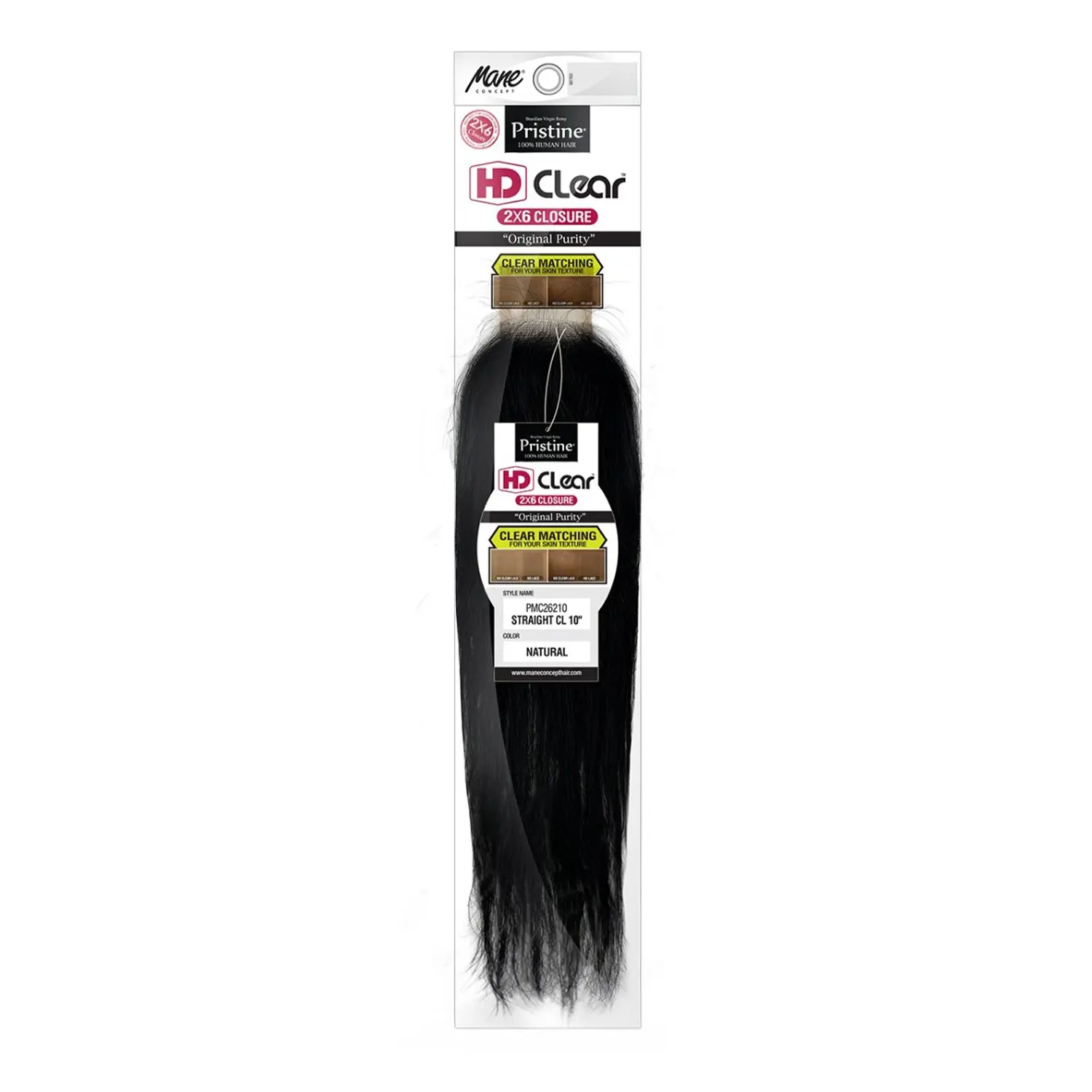 Mane Concept Brazilian Virgin Remy Human Hair Weave Pristine HD Clear 2X6 Lace Closure PMC26212 Straight CL (12"-18")