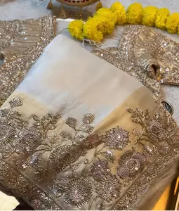 Luxury Silk Saree with Heavy Handwork Blouse & Scalloped Border