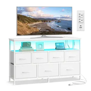 Cloud White Modern 7-Drawer Bedroom Dresser with Shelf, App-Controlled LED Lights, Charging Station, 11.8"D x 44.8"W x 26.8"H, TV Stand Chest of Drawers ULGS733WH05S
